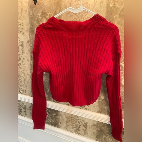 Red Cardigan Cable Knit Sweater - Picture 4 of 4